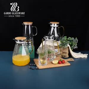 流行的2L高硼硅玻璃水罐带竹盖饮料玻璃瓶果汁柠檬水冰茶玻璃罐
