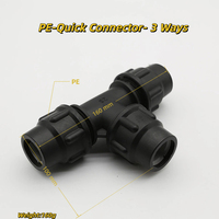 Conector rápido de conexión de PE de fusión a tope de enchufe HDPE estándar ISO ASTM-3 vías igual T riego por goteo de alta presión pulido