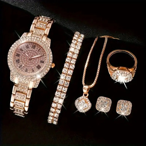5 pz/set all'ingrosso di moda al quarzo di lusso <span class=keywords><strong>orologio</strong></span> da polso braccialetto di diamante ghiacciato orologi gioielli set <span class=keywords><strong>per</strong></span> le donne