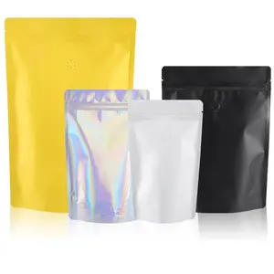 Venta al por mayor de fábrica personalizada reutilizable brillante a prueba de agua multicolores papel de aluminio Stand Up bolsas de café con válvula