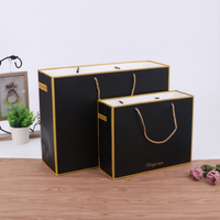 Sacs en papier réutilisables de taille personnalisée, écologiques, noirs, pour emballages cadeaux, aliments, vêtements, chaussures et marchandises de détail