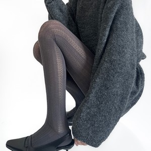 Collants Rétro à Rayures Verticales <span class=keywords><strong>Jacquard</strong></span> en Dentelle Gris Clair Amincissants en Coton Moyen Séchage Rapide Style Français Polyvalents pour Femme - Product Image 4