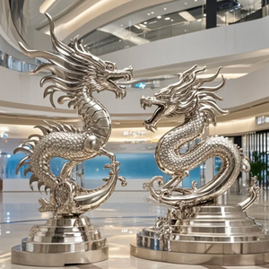 Lớn thép không gỉ rồng đôi rồng kim loại nghệ thuật điêu khắc với thiết kế hiện đại bền xây dựng cao cấp đá chạm khắc - Product Image 5