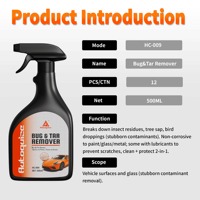 Autoquize HC-009 Spray Nettoyant Lubrifiant et Dissolvant de Colle de Mouches, de Gomme et de Cauchoir pour l'Entretien Extérieur des Voitures, Formule Avancée, Sans Danger pour la Peinture, 500ML