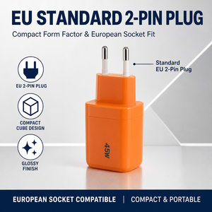 Cargador de Pared de 45W con Doble Puerto A+C, Enchufe Europeo, Carga Rápida PD PPS para Teléfono Móvil y Tableta, Naranja - Product Image 6