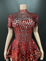 Novance Y1029 Vente en gros Nouvelle Tendance Robe de Danse Mini à Paillettes 3D Intégrales Col Montant pour Spectacles et Clubs