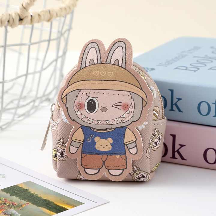 Cartoon Labubu Purse Keychain Charm PU Leather Women Handbags and Purses Cute Coin Purse B-1093