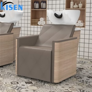 Fauteuil de lavage mobile en bois pour salon de coiffure Kisen avec support de tête et bac à shampoing - Product Image 2