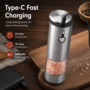 Moulin à poivre professionnel en acier inoxydable rechargeable par USB-C, commande par bouton, mouture réglable pour restaurants et traiteurs - Product Image 4