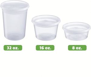 Deli Cup Box Pp Plastic Takeaway Food Storage <b>Microwaveable</b> Round Container With <b>Lid</b> 8 16 32 Oz - Product Image 4