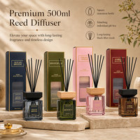 Diffuseur de parfum pour la maison en bouteille carrée de 500 ml avec bouchon en bois et boîte cadeau individuelle