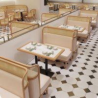Ensemble de mobilier commercial moderne en bois pour hôtel, café, restaurant : table, chaises et banquette demi-courbe