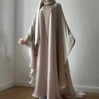 Ensemble Abaya en Satin Tissé Casual Personnalisé en 2 Pièces, Robe Intérieure, Vêtements Musulmans Modestes pour Femmes Turques, Dubai, Vêtements Islamiques en Gros, Couverture de Luxe