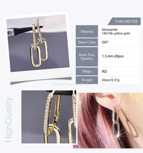 Pendientes <span class=keywords><strong>de</strong></span> Aro Huggie <span class=keywords><strong>de</strong></span> Cadena con Diamantes <span class=keywords><strong>de</strong></span> Moissanita VVS, Oro Amarillo Sólido <span class=keywords><strong>de</strong></span> 14k <span class=keywords><strong>y</strong></span> 18k, Vermeil Plateado, Joyería <span class=keywords><strong>de</strong></span> Oro Personalizada <span class=keywords><strong>de</strong></span> Tianyu Gems - Product Image 2
