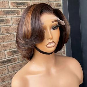 Perruque Courte Bob Lace Front en Cheveux Humains, Nuancier de Couleurs, Pré-Pluckée, Ligne de Cheveux Naturelle, Ombré/Blond, Perruques Courtes Bob pour Femmes Noires - Product Image 5