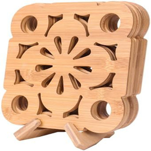 Alfombrilla de madera con aislamiento térmico, 15x15 cm, cuadrada, para mesa de cocina, soporte para ollas anti-quemaduras - Product Image 5
