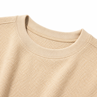 T-shirt à manches longues en tricot gaufré coupe carrée, couleur unie, style streetwear pour un usage quotidien décontracté