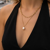 Collier double rangs KITI intemporel avec pendentif en perle d'eau douce naturelle, plaqué or 18 carats, en acier inoxydable, bijou élégant