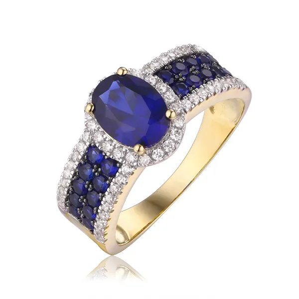 Fashion Sederhana Safir Biru 9K 10K 14K 18K 24K Berlapis Emas Keabadian Berlian Tipis Cincin Pernikahan Cincin Emas