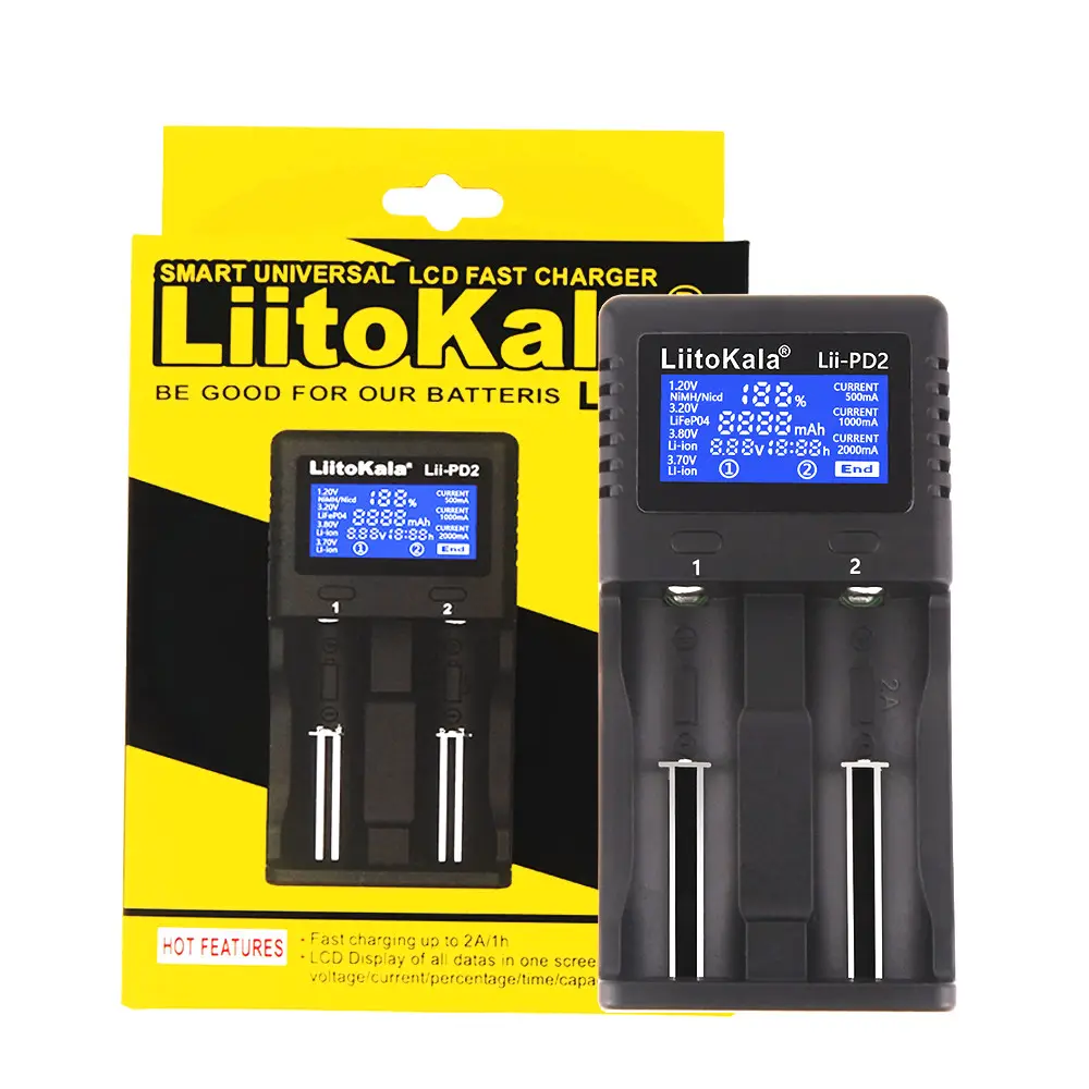 Liitokala Lii-PD2 thông minh sạc LCD hiển thị cho 26650 18650 18350 21700 14500 NiMH Lithium-liFePO4 pin sạc