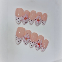 Ongles Amande Micro French Faits Main 10 Pièces Pointe Blanche Bourgogne à Pois Fleur 3D Kit d'Ongles French Tip à Pois