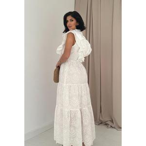 Robe blanche à volants coupe trapèze, taille naturelle, tissée respirante, pour usage quotidien décontracté - Product Image 1