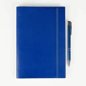 A5 Soft Cover Royal Blue Leather Journal cheap customizable book with elastic pen holder