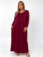 Robe longue décontractée à col rond et manches longues pour femme, en maille douce, avec poches latérales, couleur et taille personnalisables, ODM/OEM