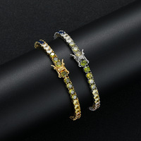 Chaîne tennis plaquée or avec zircon coloré de 4 mm, bijoux de main, vente en gros pour revendeurs, collier et bracelet hip-hop à une rangée