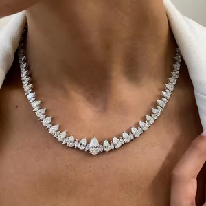 Luxury Fully Iced Cuban Link Chain <b>Necklace</b> Studded with Pear Diamond Cut Stones Hip Hop Jewelry Diamond Streetwear Chain - Product Image 2