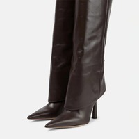 Bottes hautes pour femmes personnalisées en usine Bottes hautes repliables à talons aiguilles Bottes hautes sexy à enfiler à bout pointu
