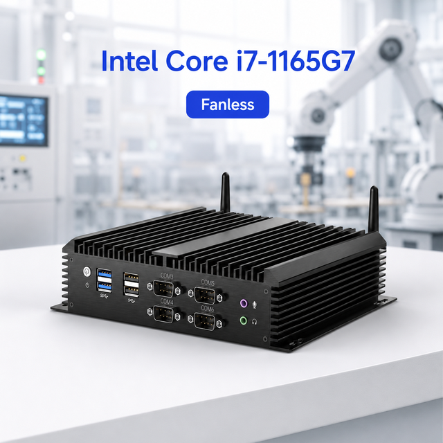 Fanless Mini PC Intel Iris Xe UHD 620 Graphics 6com Rs485 HDMI VGA Embedded Computer for Industrial Control Projects OEM Supply