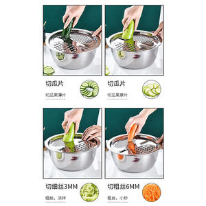 Stainless Steel Grater Set 3 Piece Multi Functional Vegetable Slicer Washer Drain <b>Basket</b> Kitchen Tool - Product Image 2