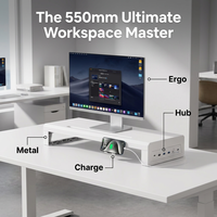 Elegante Soporte Elevador de Monitor de Metal Blanco de 550 mm, Organizador Tecnológico Moderno para iMac y Espacio de Trabajo Profesional