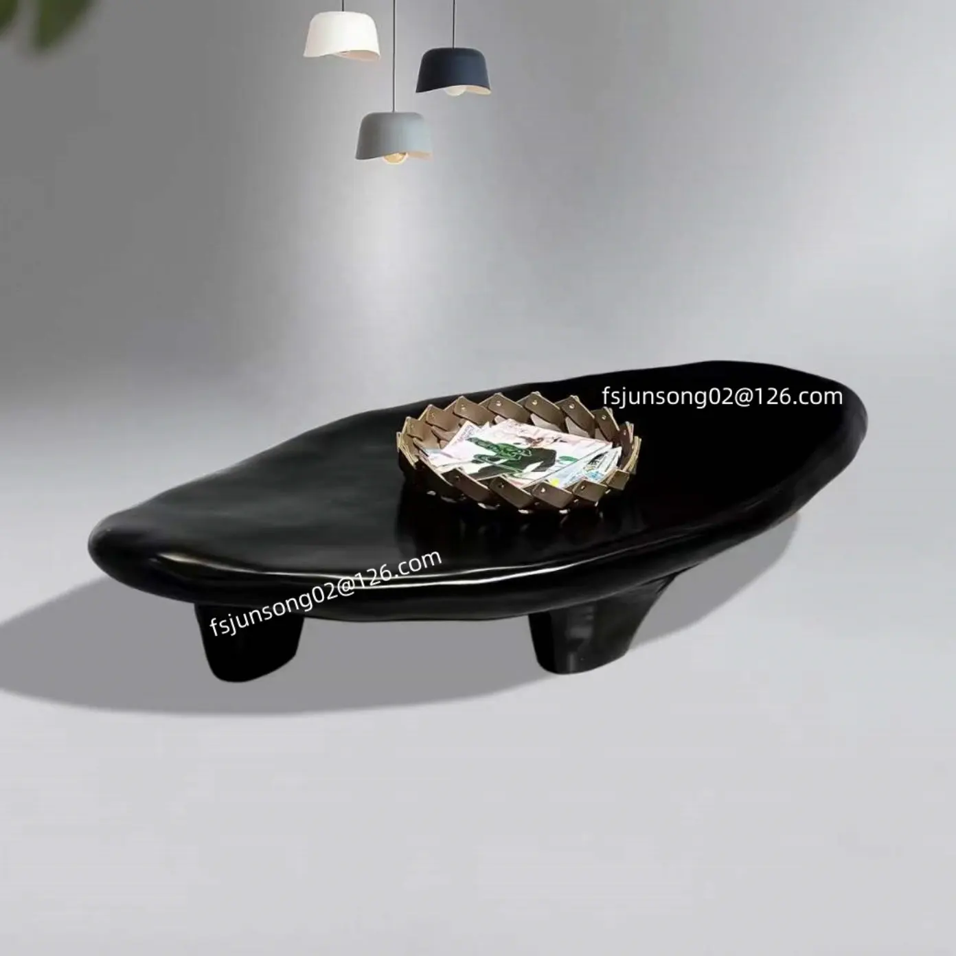 JS N8161 хорошая мебель FRP черная галька низкий чайный столик неправильной формы длинный журнальный Столик Овальный 2024 новый дизайн для гостиной