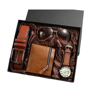 Regalo di san valentino portafogli squisiti scatola orologio + portafoglio + cintura + occhiali set portafoglio da <span class=keywords><strong>uomo</strong></span> combinato 4 pezzi - Product Image 1