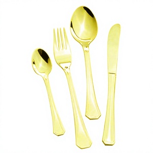 Ensemble de couverts en acier inoxydable de qualité supérieure, couleur dorée, 4 pièces, ensemble de couverts dorés élégants, design classique - Product Image 1
