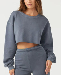 Lcool güz özel yapım eşofman kadın spor salonu polar kazak uzun kollu düz kırpma üst kadın Sweatpants ve Hoodies seti - Product Image 3