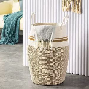 Wholesale Price Multi-color <strong>Large</strong> Foldable Cotton Rope Woven Blanket Laundry Hamper <strong>Basket</strong> <strong>Storage</strong> <strong>Basket</strong> with Handle - Product Image 4