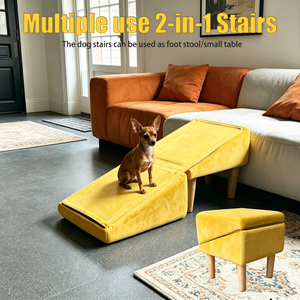 Custom New 2-in-1 Pet <b>Steps</b> & Ottoman Foldable Dog Stairs for Couch Non-Slip Wooden Pet Stairs with Split Ottoman Design - Product Image 1