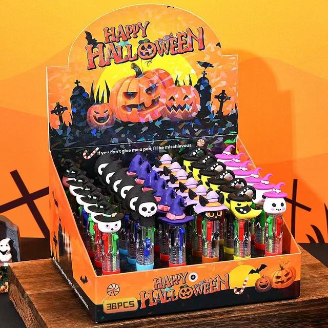36pcs/set Bestselling Halloween Mini Four-Color Ballpoint Pen Cute Cartoon Series Blind Box Toy Colorful Student Stationery Gift