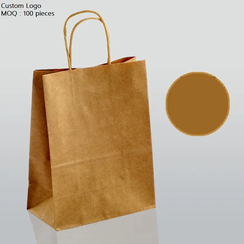 Wholesale flat bottom up kraft paper bag custom logo shopping food paper bag with handle