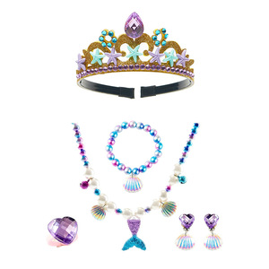 Ensemble d'accessoires de costume de princesse sirène avec couronne, collier, bracelet, bague, boucles d'oreilles et gants pour enfants, pour se déguiser - Product Image 2