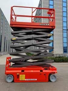Elevador elétrico tripulado eleva 8-14 metros autopropulsado tesoura empilhadeira plataforma de elevação hidráulica