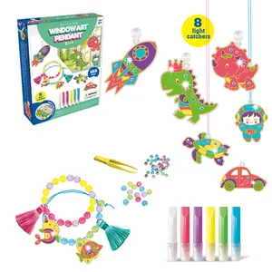 Educational learning diy drawing toys 2 in 1 multi color window art 3d dinosaur paint toy kit for kids