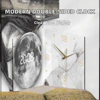Horloge murale moderne Art Déco double face en acrylique transparent, alimentée par USB, silencieuse, avec affichage LED et veilleuse pour salon