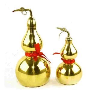Traditional Chinese Natural Feng Shui Gourd Brass Mental Golden Wu Lou Luo Lu Health Enhance Luck Ornament Decor