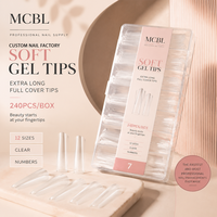 Faux ongles cercueil transparents 240 pièces en gel souple couvrant entièrement, marque privée, 12 tailles, vente en gros, extensions professionnelles pour nail art
