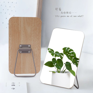Wooden Bear Shape Makeup Mirror Round Desk <b>Vanity</b> Mirror For Bedroom Dressing <b>Table</b> High Definition Portable Student Use - Product Image 4