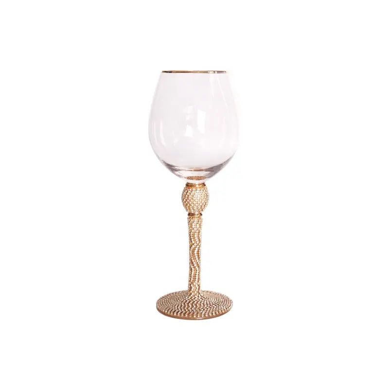 Bicchiere da vino rosso Champagne fatto a mano con diamante intarsiato in oro set di bicchieri di cristallo a stelo lungo con bordo dorato e abbagliante